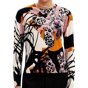 Desigual Floral Graphic Sweater in Pink and Orange